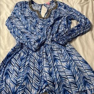Lilly Pulitzer Blue and White Leaf Print Dress